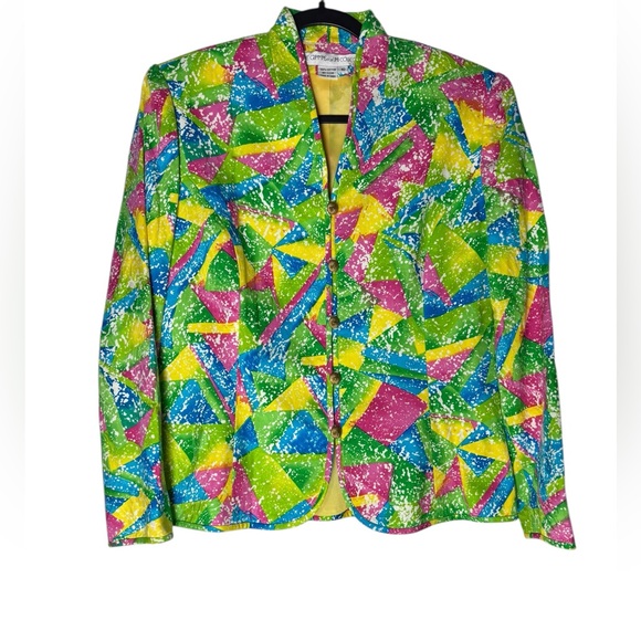 Anne Crimmins for UMI Collections Colorful Abstract Geo Print Jacket Sz 10 VTG - Picture 1 of 6